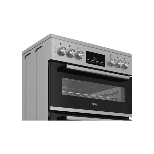 Beko EDC6731S 60cm Double Oven Electric Cooker with Vitroceramic Hob - Silver
