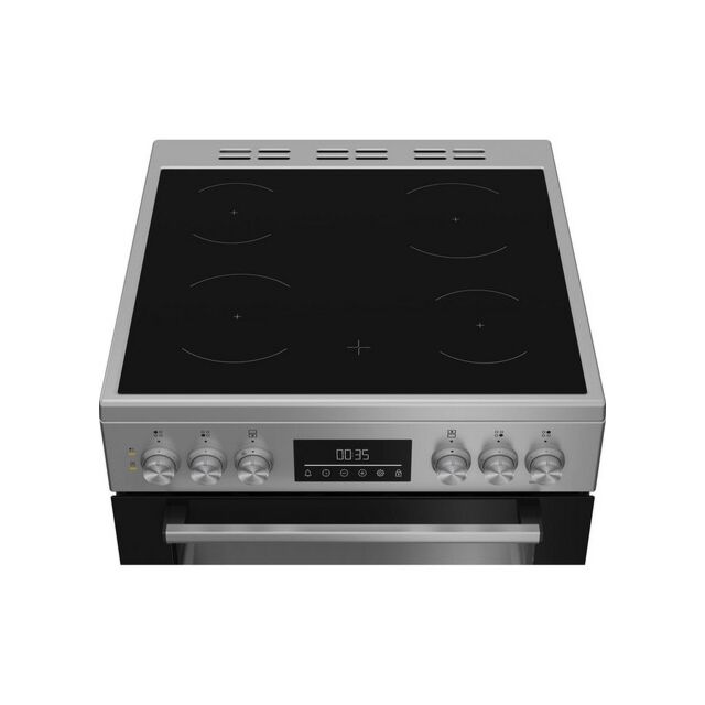 Beko EDC6731S 60cm Double Oven Electric Cooker with Vitroceramic Hob - Silver