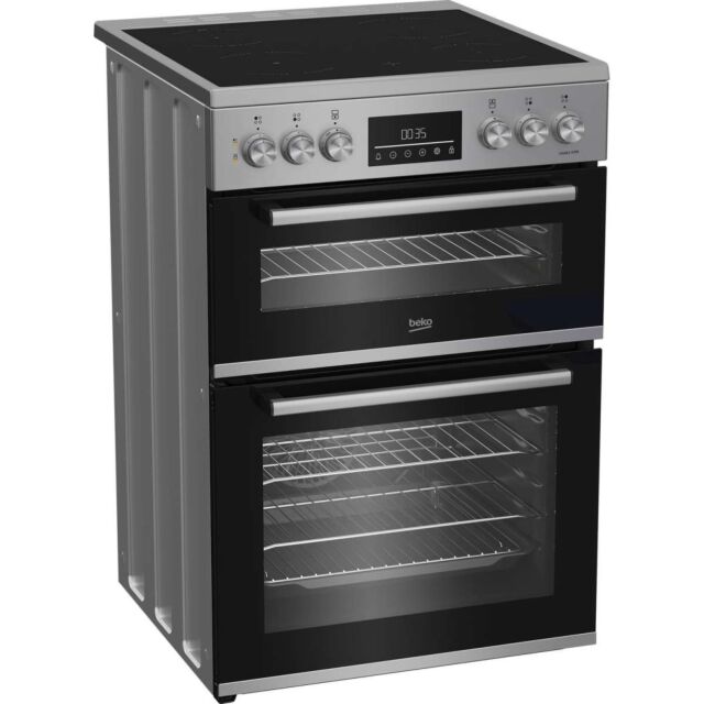 Beko EDC6731S 60cm Double Oven Electric Cooker with Vitroceramic Hob - Silver