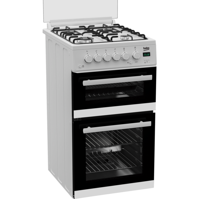Beko EDG507W 50cm Twin Cavity Gas Cooker with Gas Hob - White