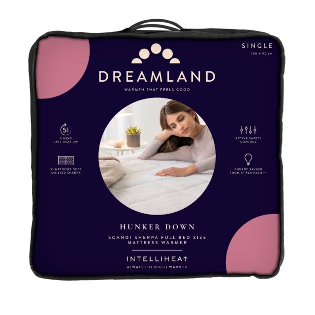 Dreamland 16694C Single Underblanket inchScandi Sherpa Intelliheatinch Elasticated Corner Straps