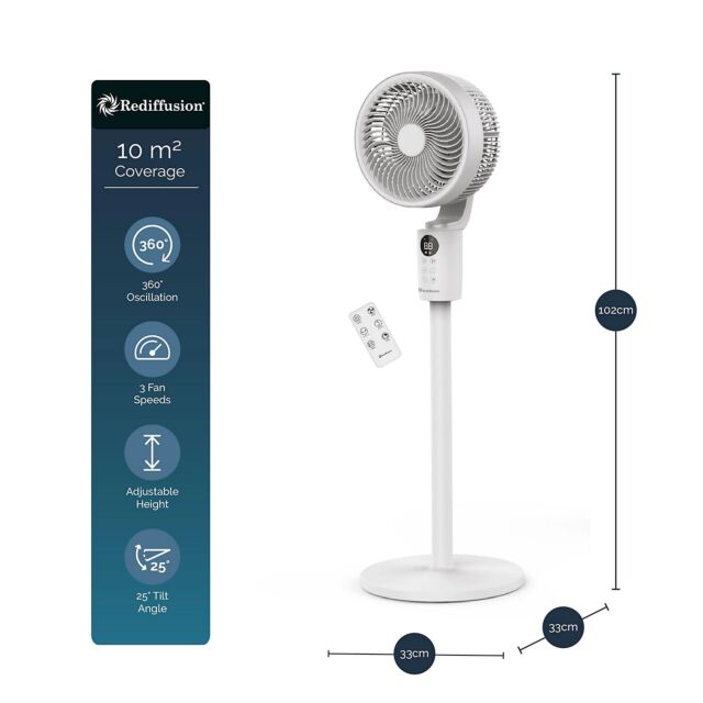 Rediffusion REDAC04WT Air360 Oscillating Adjustable Height Fan in White
