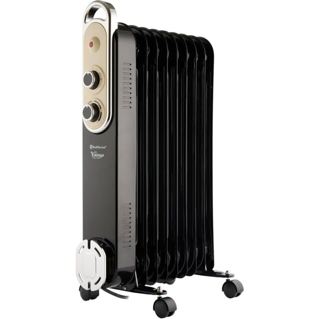 Rediffusion REDB14KBLKE 2kW Oil Filled Radiator in Black Vintage Style