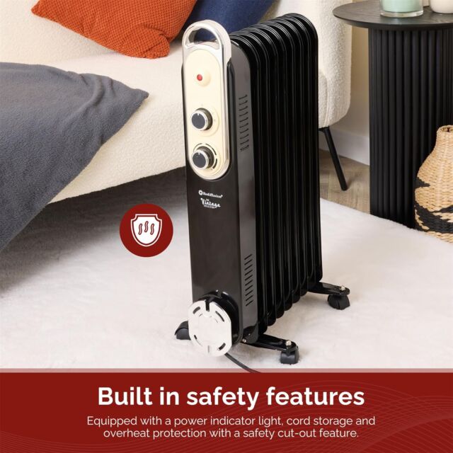 Rediffusion REDB14KBLKE 2kW Oil Filled Radiator in Black Vintage Style