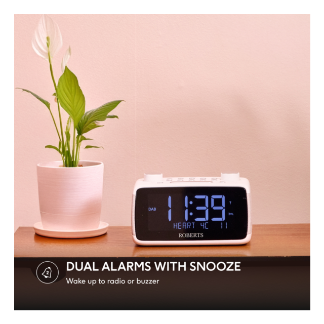 Roberts ORTUS4W Radio Alarm Clock Large Display DAB+ in White