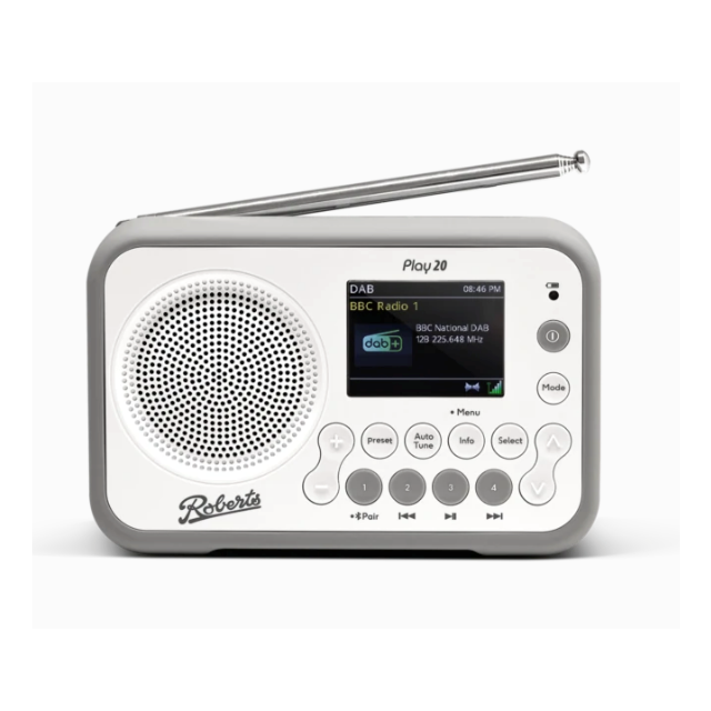 Roberts PLAY20W DAB+ FM Portable Radio in White with Rubber Bumper