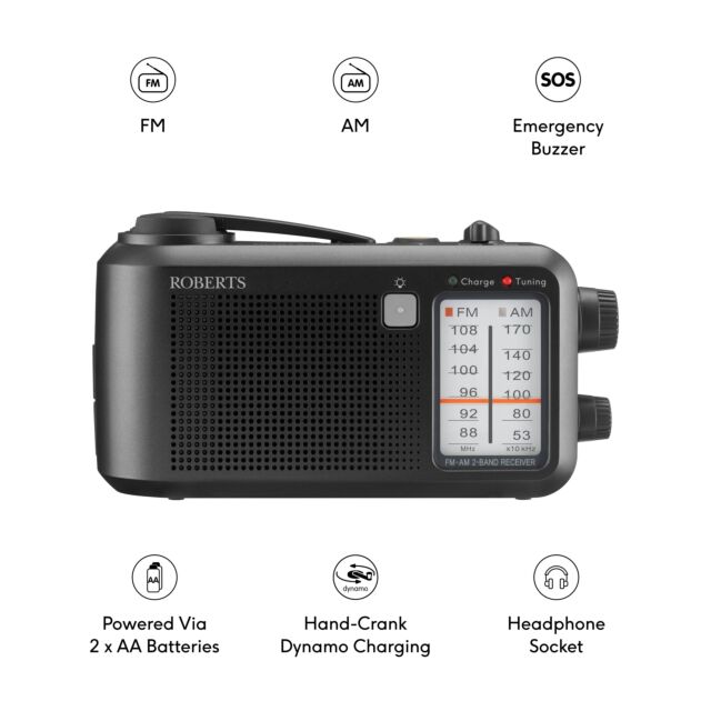 Roberts R9957S Multi-Powered FM Radio Hand Crank Dynamo