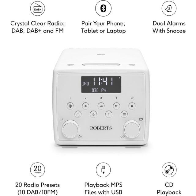 Roberts SOUND49W Alarm Clock CD DAB+ Bluetooth in White