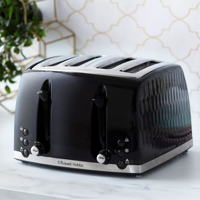 Russell Hobbs 26071 4 Slice Toaster in Black Honeycomb Effect
