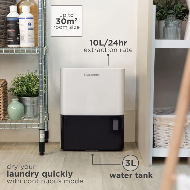 Russell Hobbs RHDH1001 10L Dehumidifier - White + Black