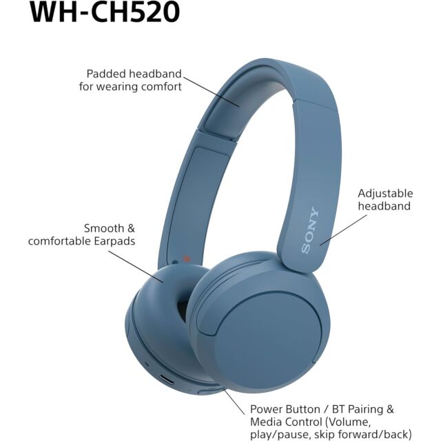 Sony WHCH520L Bluetooth Over Ear Headphones in Blue