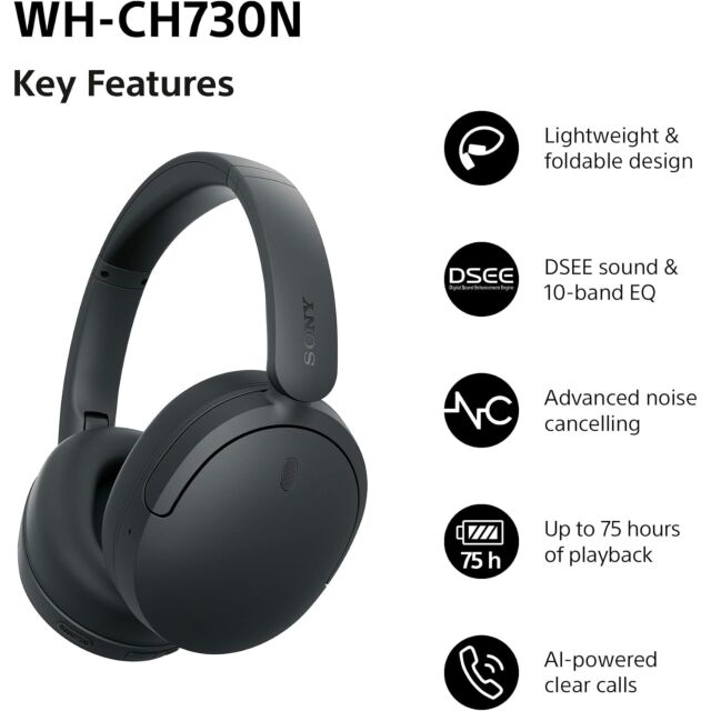Sony WHCH730NB.CE7 Wireless Noise Cancelling Over ear headphones - Black