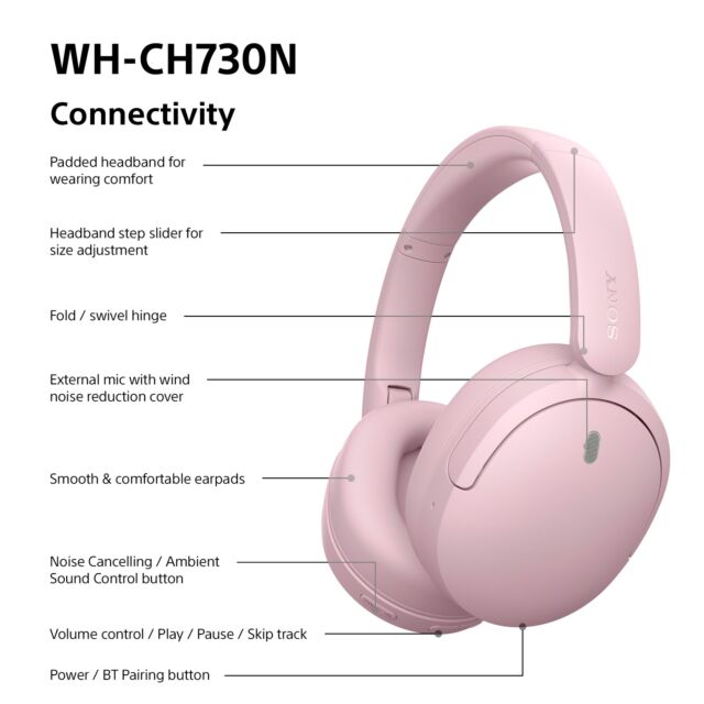 Sony WHCH730NP.CE7 Wireless Noise Cancelling Over ear headphones - Pink