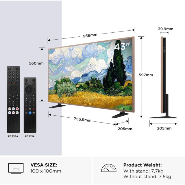 TCL 43A400 PRO-UK 43inch 4K Ultra HD QD-MINI LED AI Art TV