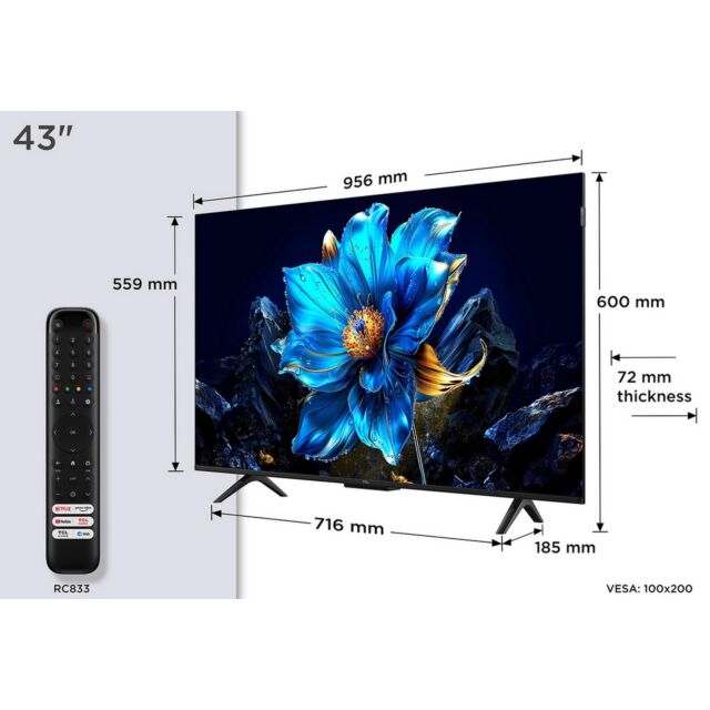 TCL 43P7K-UK 43inch 4K QLED Direct LED HDR Google TV